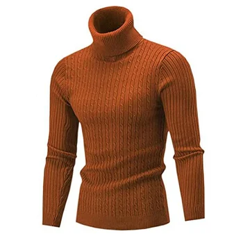 Мужской джемпер Slim Fit, повседневный свитер, Осень-зима, мужская Водолазка, вязаные пуловеры, Rollneck, вязаные теплые