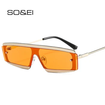 SO & EI Модные прямоугольные солнцезащитные очки, женские винтажные очки с прозрачными океанскими линзами без оправы, Мужские металлические солнцезащитные очки оттенков