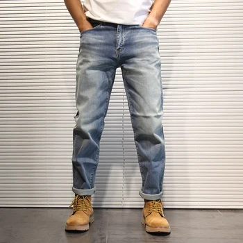 Весенне-осенние мужские джинсы в стиле ретро, Прямые джинсовые брюки-карго, Свободные выстиранные Классические зауженные брюки полной длины, Одежда