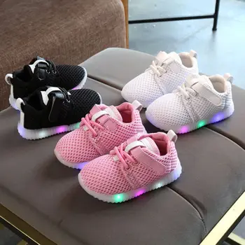 Обувь для маленьких мальчиков и девочек со светодиодной подсветкой, Детские кроссовки, повседневные спортивные кроссовки, Размер 21-25