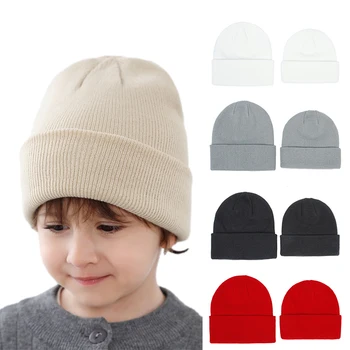 Детская шапочка, зимние теплые вязаные шапки для девочек и мальчиков, однотонная детская шапочка-бини, мягкие шерстяные аксессуары для малышей от 0 до 6 лет