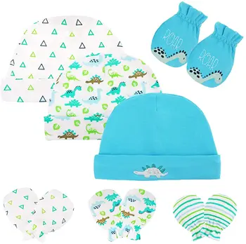 Комплекты шапки и варежек для новорожденных, хлопковая шапочка для младенцев, предотвращающая царапание кожи младенцев, 0-6 месяцев
