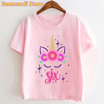 Розовый Топ для Маленьких Девочек, Детская одежда, Футболка с единорогом, подарок на 2-9-й день Рождения, Летняя футболка для девочек, Милая футболка с рисунком