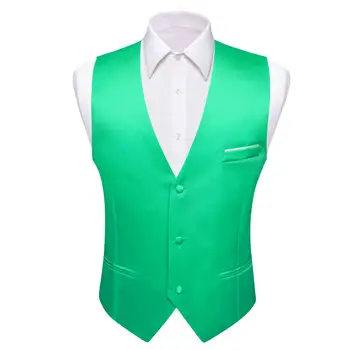 Роскошный Жилет для мужчин, однотонный шелковый атлас, зеленый, официальная свадебная деловая мужская куртка без рукавов, повседневные пальто, топы Barry Wang