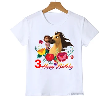 2022 Модная Милая футболка С Днем Рождения от 2 до 10 лет, Футболка Horse Spirit Mustang, Одежда с Аниме Для маленьких мальчиков/Девочек, Футболки, Топы
