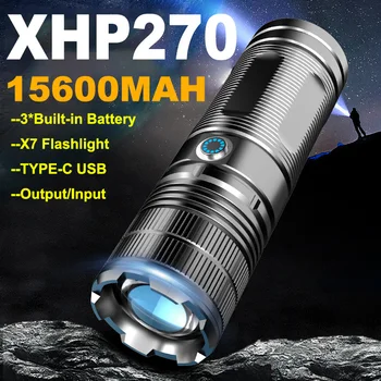 Новый Сильный Мощный светодиодный фонарик XHP270 TYPE-C USB, Перезаряжаемый Яркий фонарик, Батарея Емкостью 15600 мАч, Выходная/Входная Лампа Из Алюминиевого Сплава