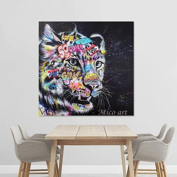 Абстрактная Милая леопардовая настенная картина ручной росписи, холст без рамы, Картина маслом животных, искусство для декора детской комнаты, подарок