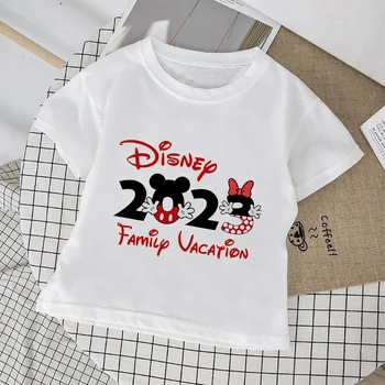 Детская белая футболка с принтом серии Disney 2023, хит продаж, Текст для семейного отдыха, Минималистичная одежда для девочек от 3 до 12 лет, изысканная детская футболка