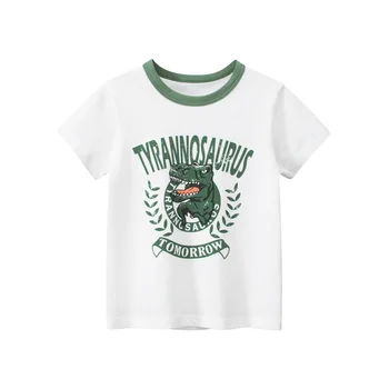 От 1 до 9 лет, Футболка с Динозавром для маленьких Мальчиков, Летняя Футболка для Малышей, Одежда для Малышей, Хлопковая Детская футболка с коротким рукавом, Наряд