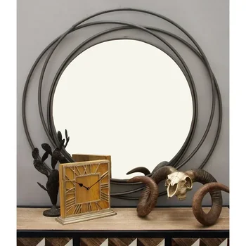 Серое современное металлическое настенное зеркало в раме с перекрывающимися кольцами, 42 
