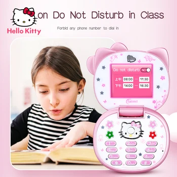Детский мобильный телефон с двумя картами Hello Kitty, милый мини-мобильный телефон для девочек с мультяшным рисунком без замка и шнурком для подарочного пакета