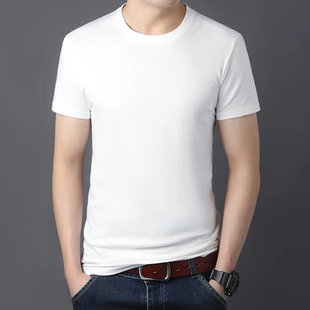 A1834, белая однотонная футболка, мужская повседневная футболка с круглым вырезом и коротким рукавом, мужские повседневные топы, тройники большого размера
