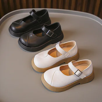 Кожаная обувь для девочек 2023, мягкая детская мода, весна и осень, повседневная обувь принцессы на толстой подошве с крючками и петлями