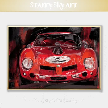 Ручная роспись художника высокого качества, красный автомобиль в стиле импрессионизма, акриловая живопись на холсте, абстрактный современный гоночный автомобиль, картина маслом