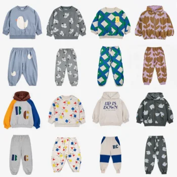 Комплекты одежды для детей и девочек, Новинка Bobo 2023, Осенне-зимние модные толстовки с капюшоном для маленьких мальчиков, штаны, костюмы для детей