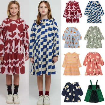 Платье для девочек 2023, Осеннее Модное детское платье с принтом, Хлопковая Милая корейская версия платья Принцессы, Детская одежда