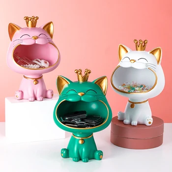 Скульптурные фигурки Lucky Cat, Высокопрочная коробка для хранения, Мультяшная форма, коробка для мелочей из смолы, Декор для дома