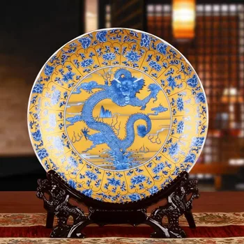 Китайская Керамическая Классическая Тарелка с тотемом Дракона, Декоративная тарелка, Подвесная тарелка для гостиной, Современное украшение, Украшение ручной работы