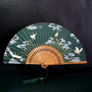 Ретро бамбуковый журавлиный шелковый женский танцевальный веер, классический китайский ручной складной веер, украшения для дома, Танцевальный свадебный подарок Souv