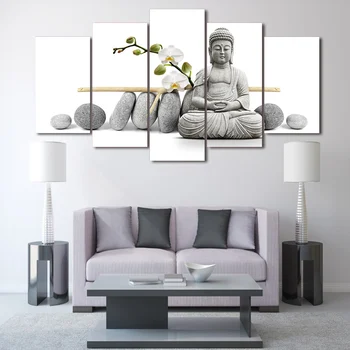 Настенный художественный Плакат с HD Печатью, Современная картина на холсте, 5 панелей, Цветок Будды, Украшение для дома в Гостиной, Модульные картины-плакаты