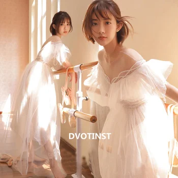 Dvotinst/ Женский реквизит для фотосъемки, Платья для беременных, Белое кружевное Балетное платье с V-образным вырезом, вечернее платье для фотосессии, одежда для фотосессии