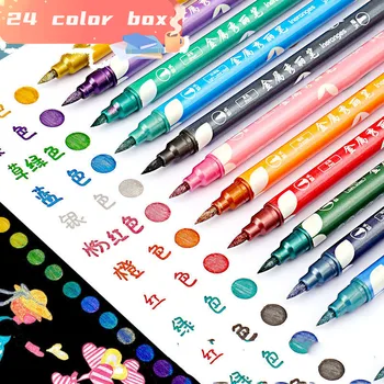 Металлическая ручка для каллиграфии 6/12/24 цветов, блестящий гелевый маркер с мягкой головкой и двухголовочным флуоресцентным ручным счетом