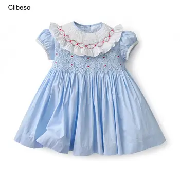 2023 Дизайнерское летнее платье Clibeso для маленьких девочек, Синие платья с ручной вышивкой, Элегантный наряд для младенцев