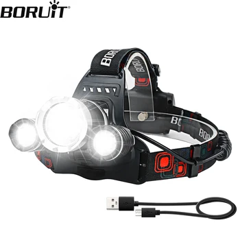 BORUiT HP700 Мощный налобный фонарь со светодиодной подсветкой, перезаряжаемый встроенный аккумулятор, налобный фонарь, водонепроницаемый фонарь для рыбалки, охоты