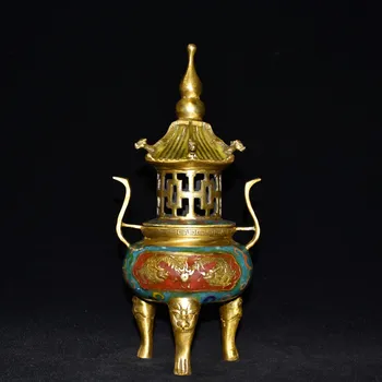 Коллекция Тибетского храма 10 дюймов, бронза, позолота, перегородчатая эмаль, ступа-пагода с рисунком дракона, курильница для благовоний, украшение городского дома