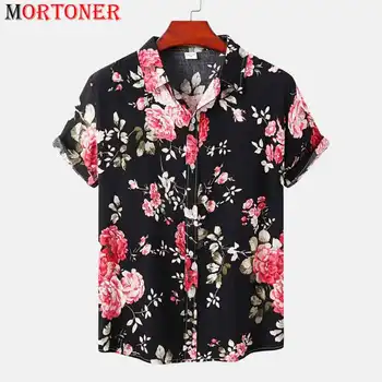 Мужская Гавайская рубашка с коротким рукавом и цветочным принтом, летняя пляжная рубашка на пуговицах, Повседневные рубашки с коротким рукавом для вечеринок 