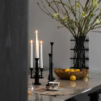 Черный подсвечник украшения металлический современный обеденный стол крыльцо шкаф камин мягкие украшения