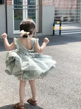 Летнее детское платье 2023 года в Корейском стиле Без рукавов в Полоску с оборками, Роскошное Мягкое Красивое Милое для вечеринки