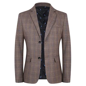 Новое Мужское Повседневное приталенное одиночное пальто в западном стиле, модный клетчатый деловой деловой костюм, пальто
