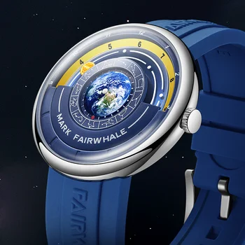 2023 Модные кварцевые часы Мужские люксового бренда Mark Fairwhale Moon Специальный указатель Силиконовый ремешок Водонепроницаемые наручные часы Earth Man