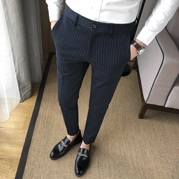 2021 новые высококачественные мужские брюки для делового костюма, модные повседневные брюки в полоску в британском стиле, мужские брендовые модельные брюки 28-36