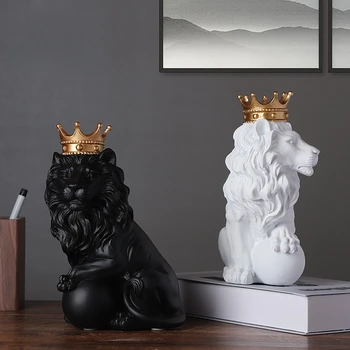 Королевская корона Статуя короля Льва, украшение дома и кабинета в скандинавском стиле, коллекционные статуэтки, лучший подарок для мужчины